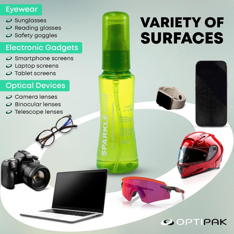 OPTIPAK Sparkle Vivid Anti-Reflective Safe Lens Cleaner Spray Kit - (2) 2oz Glasses Cleaner Spray & (2) Microfiber Cloth for Eyeglasses, Sunglasses, Lenses, Screens and Camera Cleaning Kit (4 Piece Set) - Image 5